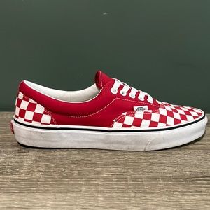 Red and white checkered laced Vans, size 10, very little wear